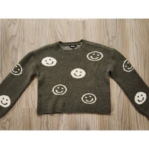 Nova Kids Cropped Smiley Face Sweater Gray Size XL